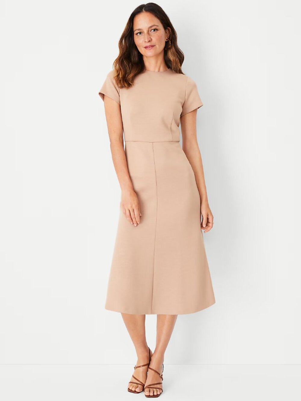 NWT Ann Taylor Midi Flare Dress US 4 Beige